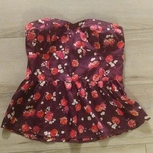 American Eagle floral strapless top.